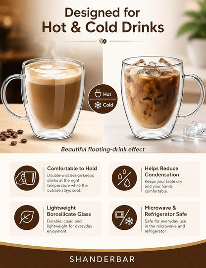 12oz Double Walled Glass Coffee Mugs - Image 4