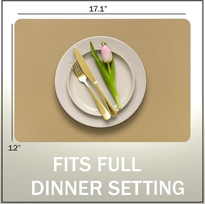 More Décor Faux Leather Placemats Set of 4 for Dining Table – Waterproof, Wipeable, Washable, Stain & Heat Resistant, Non-Slip Table Mats – 12 X 17 Inch, (Solid Beige 4)