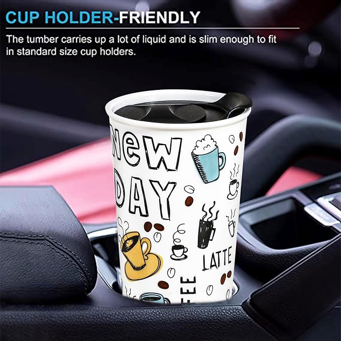 Ceramic Travel Coffee Mug, 12 oz, Travel Mug - Image 4