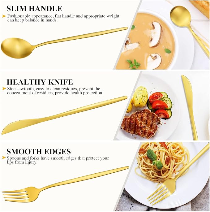 Gold Silverware Set for 8, Stainless Steel Flatware Set, 40-Pieces Cutlery - Image 3