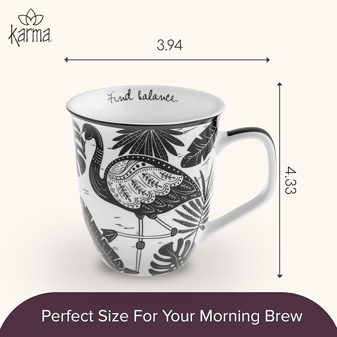 Karma Gifts 14 oz Black and White Boho Mug Flamingo - Image 6