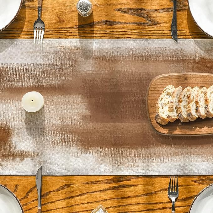 Artoid Mode Brown Abstract Modern Art Table Runner, Seasonal Farmhouse Style - Image 3