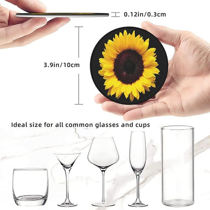 6 Pcs Black Farmhouse Blossom Sunflower Leather Coasters - Image 8