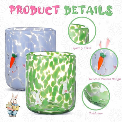 Icon Juice Glasses, 14oz Stemless Wine Drinking Juice Glass Cup for Valentine Party Supplies Gift(2 Pcs,Easter)