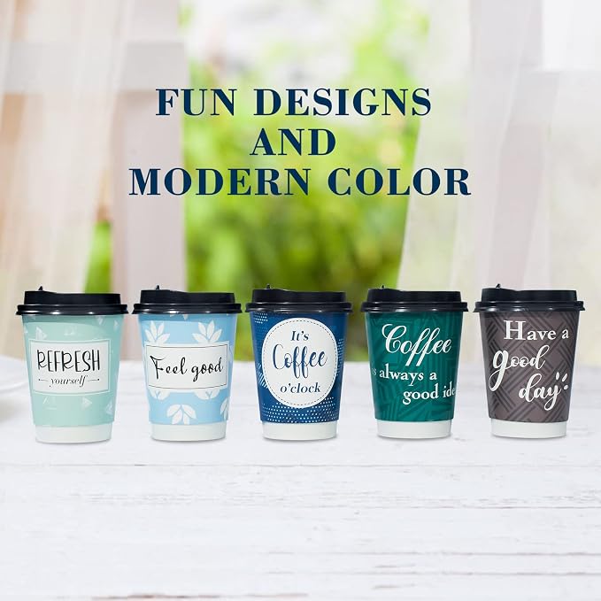 Disposable Coffee Cups with Lids 12 oz, 50 Pack Double-Walled Paper Coffee Cups - Image 4