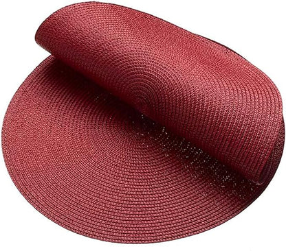 AHHFSMEI Round Braided Placemats 15 Inch Round Table Mats for Dining Tables Natural Woven Heat Resistant Place mats Set of 4 (Burgendy Red,4)