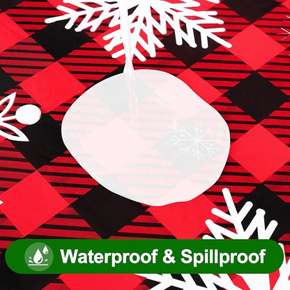 Smiry Christmas Rectangle Table Cloth, Waterproof Vinyl Tablecloth with Flannel Backing, Wipeable Bufflo Checked Snowflake Plastic Tablecloths for Christmas Table Decorations, (60"x120", Black & Red)