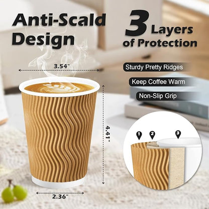 Lamosi 100 Pack Coffee Cups 12 oz, Disposable Paper Coffee Cups No Lids | - Image 2