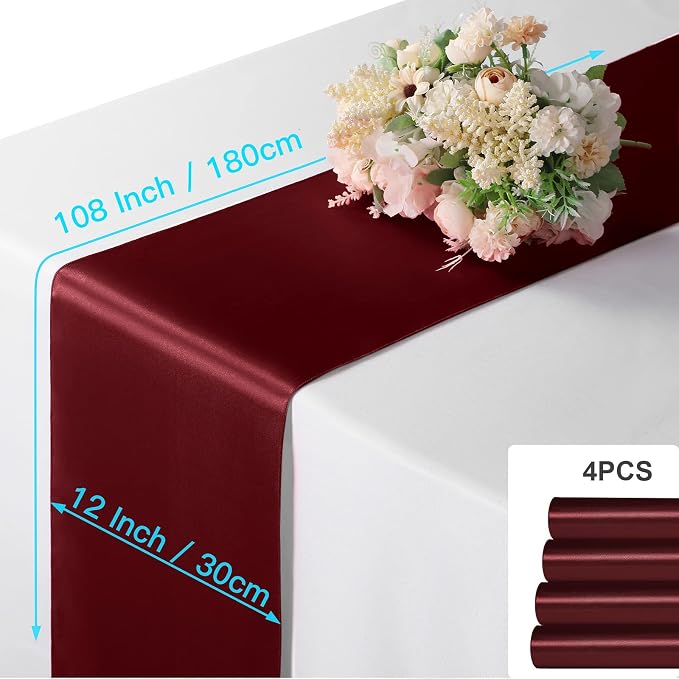 Manyshofu Maroon Satin Table Runner 12x108 - Image 4