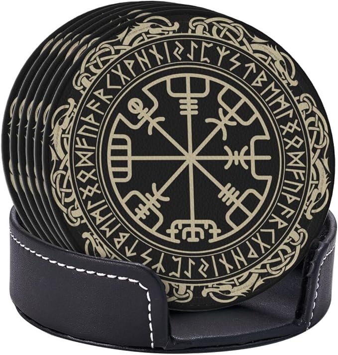 Black Viking Leather Drinks Coasters - Image 3