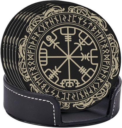 Black Viking Leather Drinks Coasters - Image 3