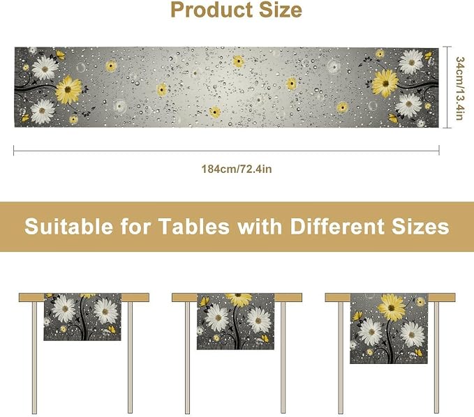 Daisy Floral Table Runner, Rustic Farmhouse Spring Yellow Floral Flower Boho - Image 5