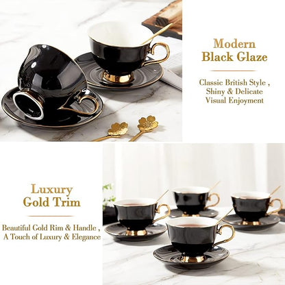 DUJUST Tea Cups and Saucers Set of 4, Luxury Tea Cup Set - Image 3