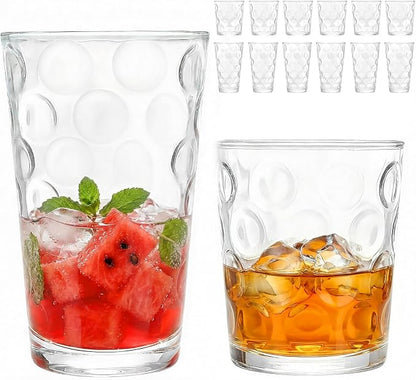 Moretoes Circle Drinking Glasses Set of 12, 16 Oz Highball Tumblers &12 Oz Rock by Moretoes