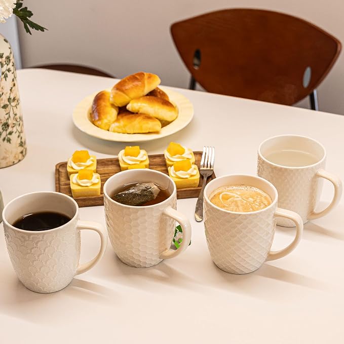 16 oz Coffee Mugs Set of 4, Porcelain Coffee Cups Ceramic, Farmhouse Mug - Image 6