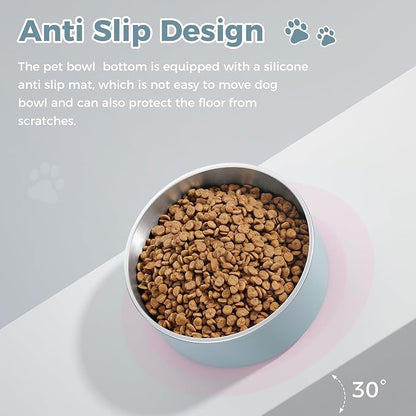 WENBOKMIN Dog Bowl, Stainless Steel Food and Water Bowl, Light Grey | Non Slip - Image 6
