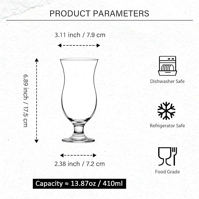 Hurricane Glasses Set of 6-14 oz Pina Colada Cocktail Glass - Image 2