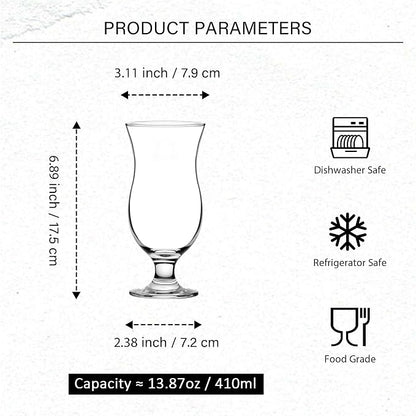 Hurricane Glasses Set of 6-14 oz Pina Colada Cocktail Glass - Image 2