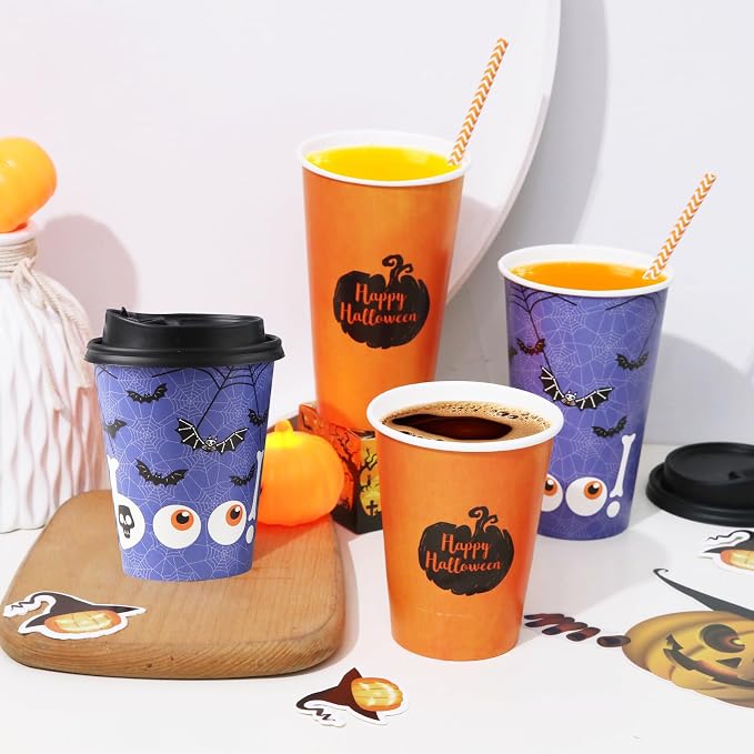 Tamone 100 PACK Halloween Cups 12OZ Disposable Coffee Cups - Image 4