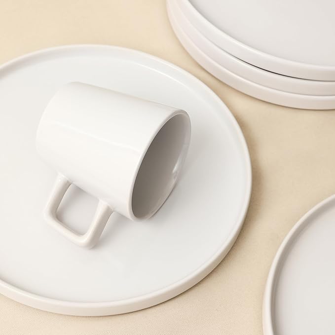 Stone Lain Celina Modern Stoneware 16-Piece Dinnerware Set, Plates and Bowls Set, White Glossy, Dish Set Service For 4
