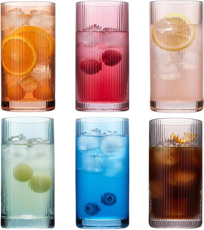 Physkoa Colored Ribbed Drinking Glasses Set of 6 by Physkoa