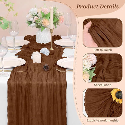 Pesonlook Cheesecloth Table Runner Brown, 10 Pack 17.7x108 inch, Long | Rustic - Image 3