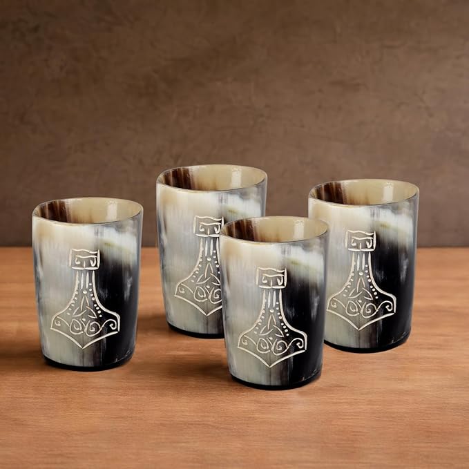 Handicrafts Home Viking Horn Shot Glasses Set of 4, Handmade Natural Ox Horn - Image 5