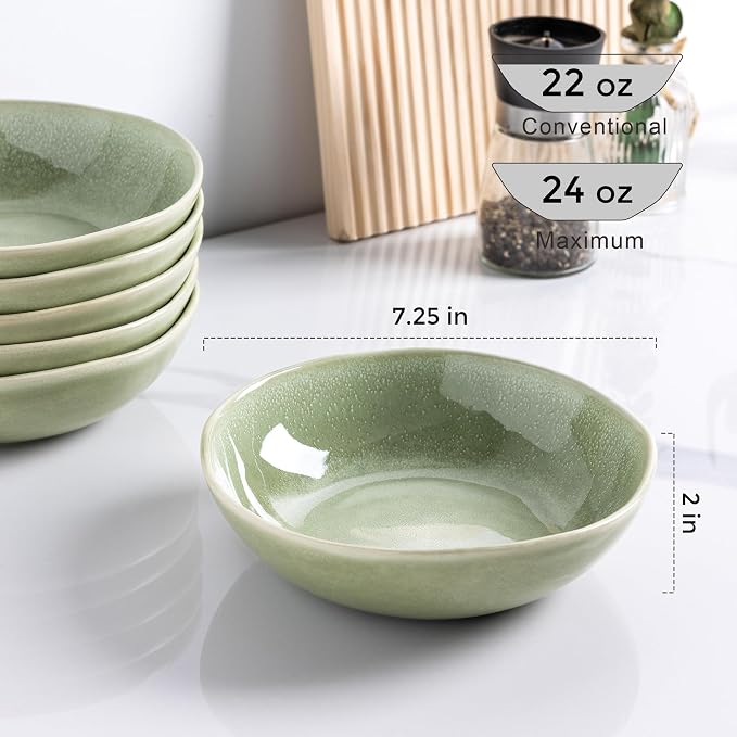 AmorArc Ceramic Cereal Bowls Set of 6, 24 oz Handmade Stoneware Bowls - Image 2