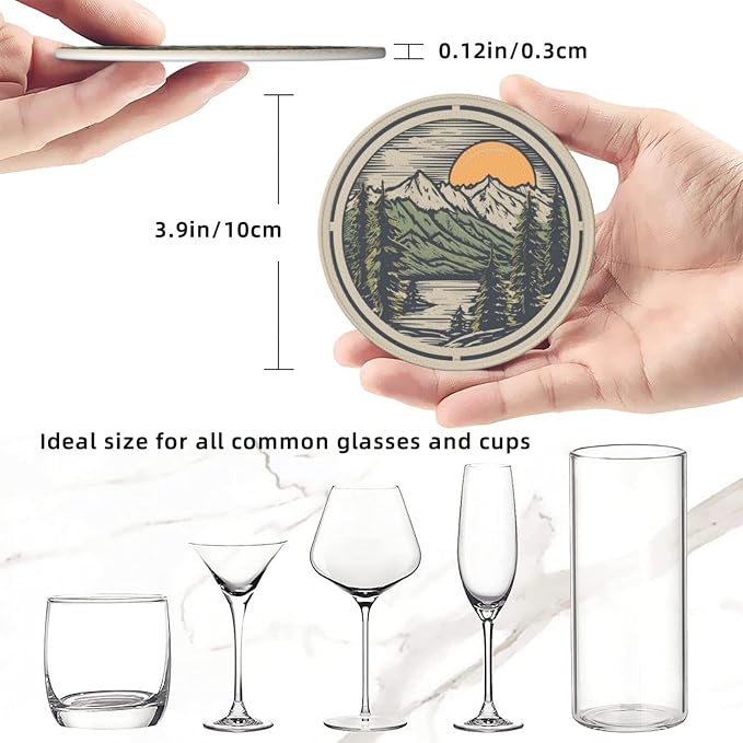 Mountain Sunset Leather Drinks Coasters - Image 5