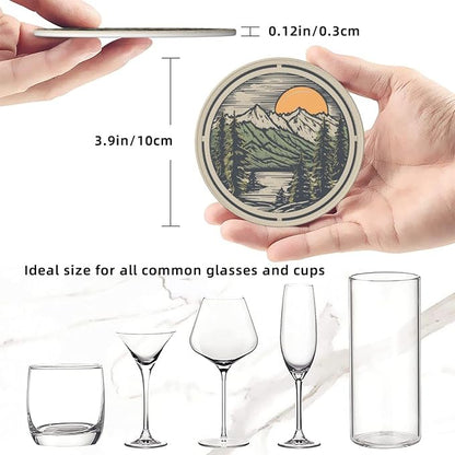 Mountain Sunset Leather Drinks Coasters - Image 5