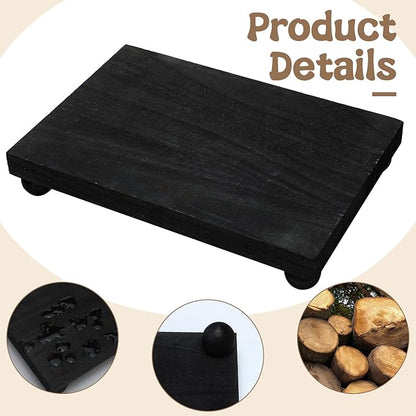 Amyhill Wood Pedestal Stand Kitchen Soap Tray Farmhouse Wooden Riser Stand for Kitchen Bathroom Counter Table Decor Plant Candle Vases Display (Black, 9 x 6 Inch)
