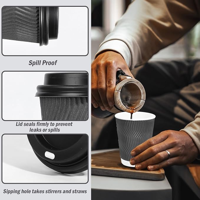 Lamosi 50 Pack 8 oz Insulated Disposable Coffee Cups - Image 2