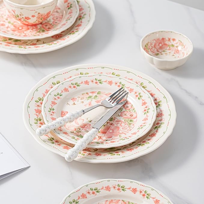 16-Piece Dinnerware Set for 4, Ceramic Plates and Bowls Sets, Microwave & - Image 2