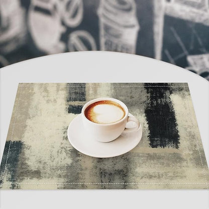 Gradient Placemat Set, Modern Minimal Fashion Abstract Beige Grey Blue Art Oil Painting Brush Strokes Patchwork Pattern Home Decor Linen Table Mats for Dining Room Kitchen Party (17x12in) x6P
