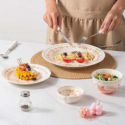 16-Piece Dinnerware Set for 4, Ceramic Plates and Bowls Sets, Microwave & - Image 9