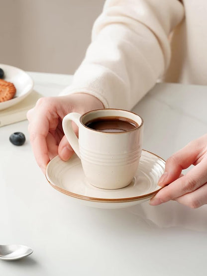 famiware 3oz Espresso Cups and Saucers, Vanilla White | Ceramic Small Coffee Mug - Image 5