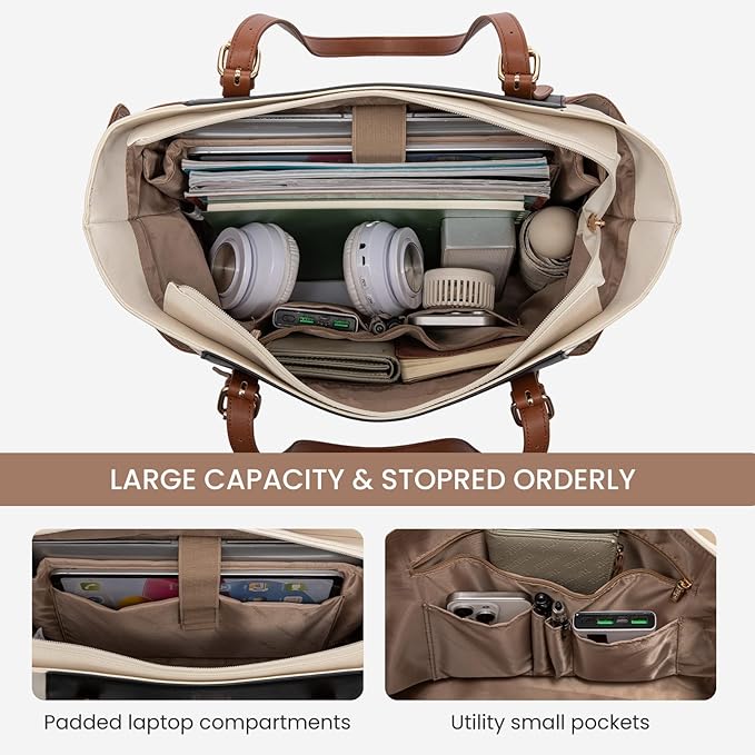 LOVEVOOK Laptop Tote Bag for Women, Leather Work Computer Briefcase Bag | Large - Image 4