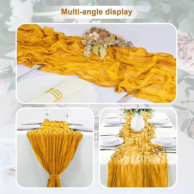 6 Pack Gold Cheesecloth Table Runner 35x120 Inch 10Ft Rustic Gauze Cheese Cloth - Image 5