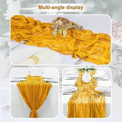 6 Pack Gold Cheesecloth Table Runner 35x120 Inch 10Ft Rustic Gauze Cheese Cloth - Image 5