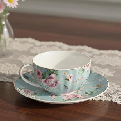 BTaT- Floral Tea Cups and Saucers, 7 oz, Fine Porcelain Teacup Set - Image 6