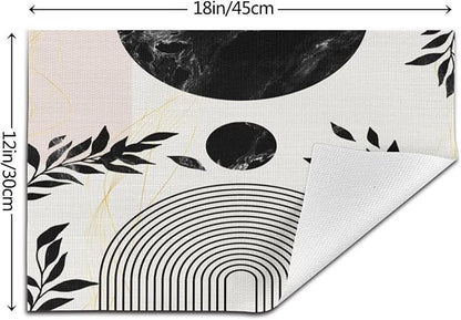 Boho Mid Century Leaf Placemats,Arch Sun Design,Minimalistic Leaves Pattern Luxurious Washable Place Mats 12x18Inch for Dining Kitchen Farmhouse Decor 6 PCS