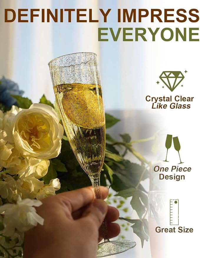 36 Pack Plastic Champagne Flutes, 6 Oz Clear Disposable Wine Glasses | Elegant - Image 2