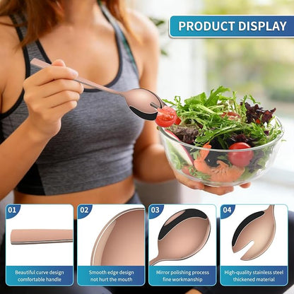 Rose Gold Salad Serving Utensils Set, 9.4 Inch Stainless Steel Salad Serving - Image 3