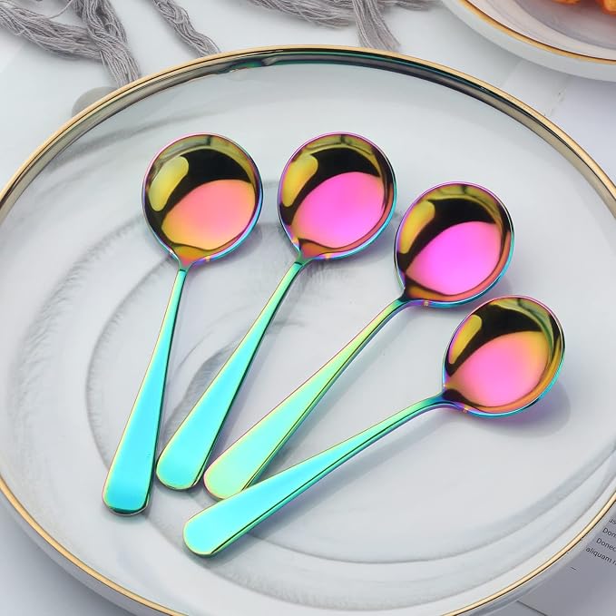 Broth Round Spoon Set, 12-Piece Reusable Stainless Steel Dinner Table Cereal - Image 4