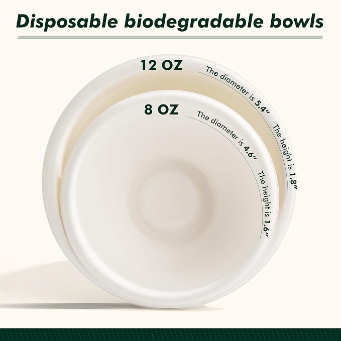 Paper Bowls 8 oz, Disposable Compostable Soup Bowls, Heavy Duty White Bowls Bulk - Image 8