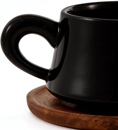 Black Cappuccino Mug and Wood Saucer - 7 oz Ceramic Coffee Cup - Image 6