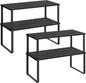 SONGMICS Cabinet Organizer Shelf, Set of 4 Kitchen Counter Shelves, Kitchen Storage, Spice Rack, Stackable, Expandable, Metal and Engineered Wood, Ink Black and Ebony Black UKCS028B01