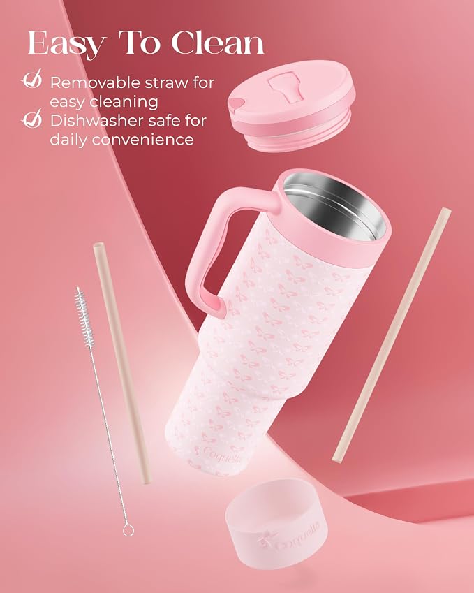 40 oz Insulated Tumbler with Handle and Push-Button Straw Lid, Stainless Steel - Image 6