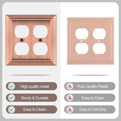 Metal Wall Plate for Electrical Outlets, Decorative Antique Copper Switch Plates Outlet Cover, Light Switch Cover Plate, 2-Gang Wall Plates (Double Duplex Outlet, 2 Pack)