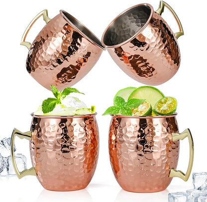 Amrules Moscow Mule Mugs Set of 4, 16 OZ Hammered Copper Cups by Amrules